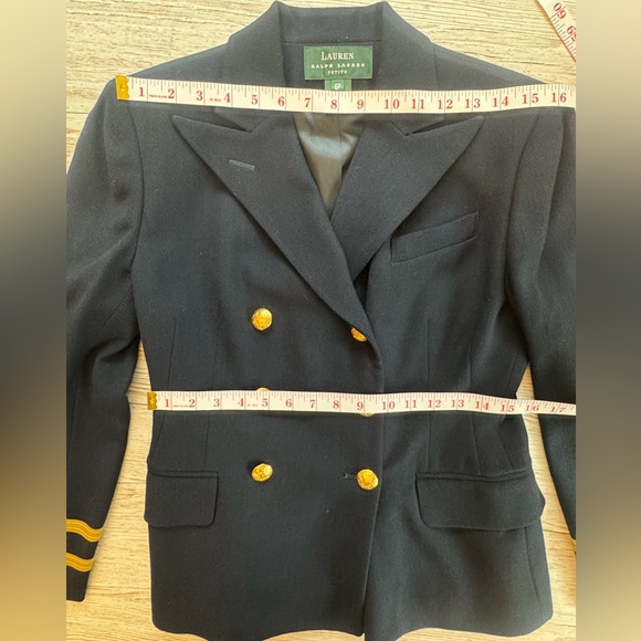 Lauren Ralph Lauren Navy Double Breasted Wool Captain Blazer Gold Buttons 6P - Picture 12 of 14